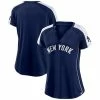 Women's Fanatics Branded Navy/White New York Yankees True Classic League Diva Pinstripe Raglan V-Neck T-Shirt -Metaverse shop unnamed file 4979