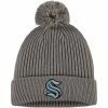 Men's Fanatics Branded Gray Seattle Kraken Primary Logo Cuffed Knit Hat With Pom -Metaverse shop unnamed file 5069