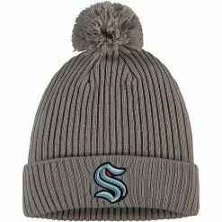 Men's Fanatics Branded Gray Seattle Kraken Primary Logo Cuffed Knit Hat With Pom