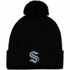 Men's Fanatics Branded Black Seattle Kraken Primary Logo Cuffed Knit Hat With Pom