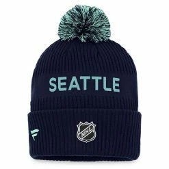Men's Fanatics Branded Deep Sea Blue/Light Blue Seattle Kraken 2022 NHL Draft Authentic Pro Cuffed Knit Hat With Pom -Metaverse shop unnamed file 5223