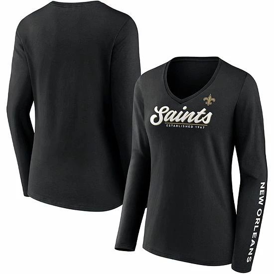 Women's Fanatics Branded Black New Orleans Saints Drive Forward V-Neck Long Sleeve T-Shirt 4 Women's Fanatics Branded Black New Orleans Saints Drive Forward V-Neck Long Sleeve T-Shirt - Image 2
