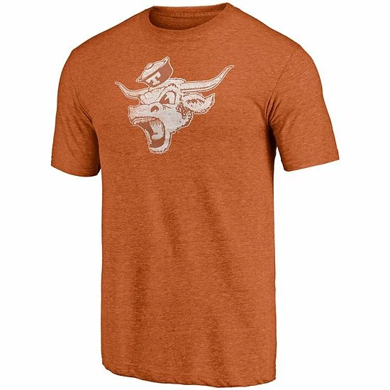 Men's Fanatics Branded Heathered Texas Orange Texas Longhorns Throwback Logo Tri-Blend T-Shirt - Image 3