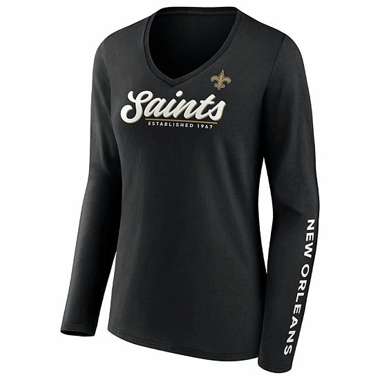 Women's Fanatics Branded Black New Orleans Saints Drive Forward V-Neck Long Sleeve T-Shirt 5 Women's Fanatics Branded Black New Orleans Saints Drive Forward V-Neck Long Sleeve T-Shirt - Image 3