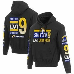 Fanatics Men's JH Design Matthew Stafford Black Los Angeles Rams Super Bowl LVI Champions Player Name & Number Pullover Hoodie