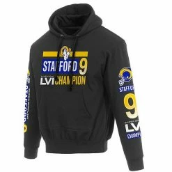 Fanatics Men's JH Design Matthew Stafford Black Los Angeles Rams Super Bowl LVI Champions Player Name & Number Pullover Hoodie -Metaverse shop unnamed file 5388