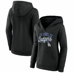 Women's Fanatics Branded Black Los Angeles Dodgers Simplicity Crossover V-Neck Pullover Hoodie