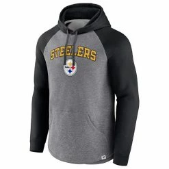 Men's Fanatics Branded Heathered Gray/Black Pittsburgh Steelers By Design Raglan Pullover Hoodie -Metaverse shop unnamed file 5432