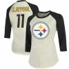 Women's Fanatics Branded Chase Claypool Cream/Black Pittsburgh Steelers Player Raglan Name & Number 3/4-Sleeve T-Shirt -Metaverse shop unnamed file 5518