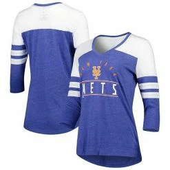 Women's Fanatics Branded Heather Royal New York Mets League Leader Tri-Blend 3/4-Sleeve V-Neck T-Shirt -Metaverse shop unnamed file 5557