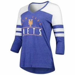 Women's Fanatics Branded Heather Royal New York Mets League Leader Tri-Blend 3/4-Sleeve V-Neck T-Shirt -Metaverse shop unnamed file 5558