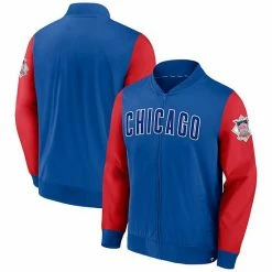 Men's Fanatics Branded Royal/Red Chicago Cubs Iconic Record Holder Woven Full-Zip Bomber Jacket
