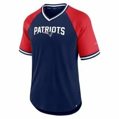 Men's Fanatics Branded Navy/Red New England Patriots Second Wind Raglan V-Neck T-Shirt -Metaverse shop unnamed file 5989