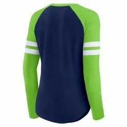 Women's Fanatics Branded College Navy/Neon Green Seattle Seahawks True To Form Raglan Lace-Up V-Neck Long Sleeve T-Shirt -Metaverse shop unnamed file 6347