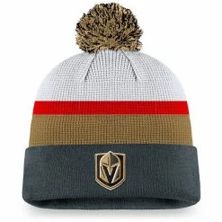 Men's Fanatics Branded White/Gray Vegas Golden Knights Authentic Pro Draft Cuffed Knit Hat With Pom