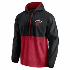 Men's Fanatics Branded Black/Red Miami Heat Anorak Block Party Windbreaker Half-Zip Hoodie Jacket -Metaverse shop unnamed file 6443