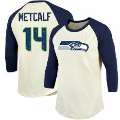 Men's Fanatics Branded DK Metcalf Cream/College Navy Seattle Seahawks Vintage Player Name & Number Raglan 3/4-Sleeve T-Shirt -Metaverse shop unnamed file 6901