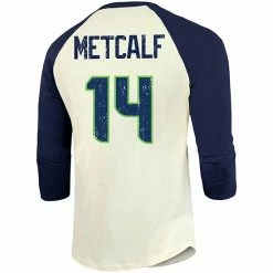 Men's Fanatics Branded DK Metcalf Cream/College Navy Seattle Seahawks Vintage Player Name & Number Raglan 3/4-Sleeve T-Shirt -Metaverse shop unnamed file 6902