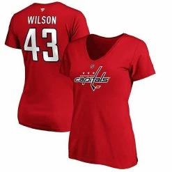 Women's Fanatics Branded Tom Wilson Red Washington Capitals Authentic Stack Name And Number V-Neck T-Shirt