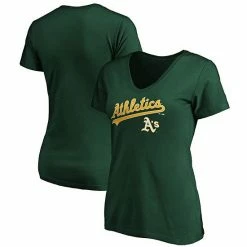 Women's Fanatics Branded Green Oakland Athletics Team Logo Lockup V-Neck T-Shirt -Metaverse shop unnamed file 7035