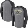 Men's Fanatics Branded Heathered Gray/Heathered Charcoal Pittsburgh Steelers Weekend Casual Tri-Blend Raglan Long Sleeve T-Shirt -Metaverse shop unnamed file 706