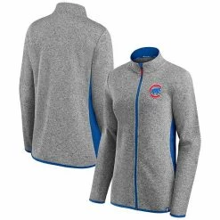 Women's Fanatics Branded Heathered Charcoal Chicago Cubs Primary Logo Fleece Full-Zip Jacket