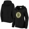 Women's Fanatics Branded Black Boston Bruins Primary Team Logo Fleece V-Neck Pullover Hoodie
