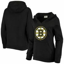 Women's Fanatics Branded Black Boston Bruins Primary Team Logo Fleece V-Neck Pullover Hoodie