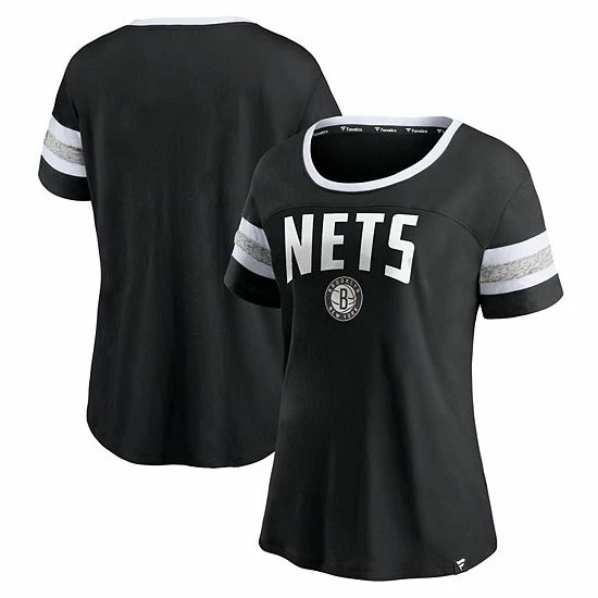 Women's Fanatics Branded Black/Heathered Gray Brooklyn Nets Block Party Striped Sleeve T-Shirt 4 Women's Fanatics Branded Black/Heathered Gray Brooklyn Nets Block Party Striped Sleeve T-Shirt - Image 2
