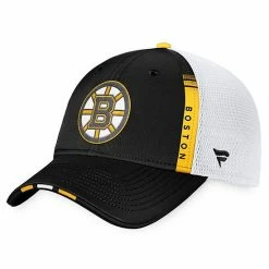Men's Fanatics Branded Black/White Boston Bruins 2022 NHL Draft Authentic Pro On Stage Trucker Adjustable Hat