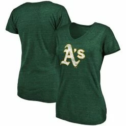Women's Fanatics Branded Heathered Green Oakland Athletics Core Weathered Tri-Blend V-Neck T-Shirt -Metaverse shop unnamed file 7703
