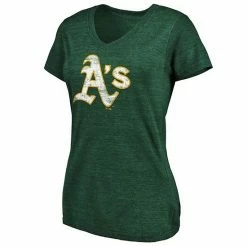 Women's Fanatics Branded Heathered Green Oakland Athletics Core Weathered Tri-Blend V-Neck T-Shirt -Metaverse shop unnamed file 7704