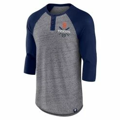 Men's Fanatics Branded Heathered Gray/Navy Detroit Tigers Iconic Above Heat Speckled Raglan Henley 3/4 Sleeve T-Shirt -Metaverse shop unnamed file 7707