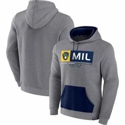 Men's Fanatics Branded Heathered Gray/Navy Milwaukee Brewers Iconic Steppin Up Fleece Pullover Hoodie -Metaverse shop unnamed file 786