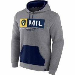 Men's Fanatics Branded Heathered Gray/Navy Milwaukee Brewers Iconic Steppin Up Fleece Pullover Hoodie -Metaverse shop unnamed file 787