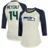 Women's Fanatics Branded DK Metcalf Cream/College Navy Seattle Seahawks Vintage Player Name & Number Raglan 3/4-Sleeve T-Shirt -Metaverse shop unnamed file 8001