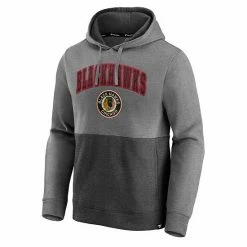 Men's Fanatics Branded Heathered Gray/Black Chicago Blackhawks Block Party Classic Arch Signature Pullover Hoodie -Metaverse shop unnamed file 8069