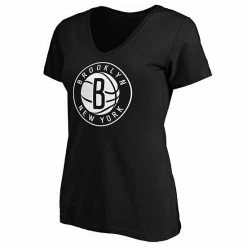 Women's Fanatics Branded Black Brooklyn Nets Primary Logo Team V-Neck T-Shirt -Metaverse shop unnamed file 8126