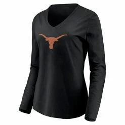Women's Fanatics Branded Black Texas Longhorns Primary Logo Long Sleeve V-Neck T-Shirt -Metaverse shop unnamed file 8159