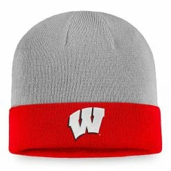 Men's Fanatics Branded Gray/Red Wisconsin Badgers Cuffed Knit Hat