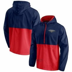 Men's Fanatics Branded Navy/Red New Orleans Pelicans Anorak Block Party Windbreaker Half-Zip Hoodie Jacket -Metaverse shop unnamed file 8303
