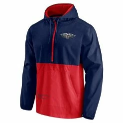 Men's Fanatics Branded Navy/Red New Orleans Pelicans Anorak Block Party Windbreaker Half-Zip Hoodie Jacket -Metaverse shop unnamed file 8304