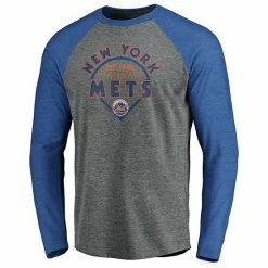 Men's Fanatics Branded Gray/Royal New York Mets True Classics Outfield Arc Raglan Long Sleeve T-Shirt -Metaverse shop unnamed file 831