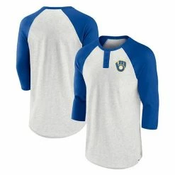 Men's Fanatics Branded Oatmeal/Royal Milwaukee Brewers True Classics Better Believe Raglan Henley 3/4-Sleeve T-Shirt -Metaverse shop unnamed file 8316