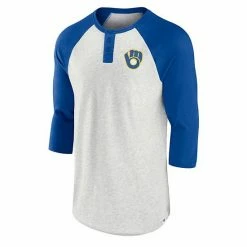 Men's Fanatics Branded Oatmeal/Royal Milwaukee Brewers True Classics Better Believe Raglan Henley 3/4-Sleeve T-Shirt -Metaverse shop unnamed file 8317