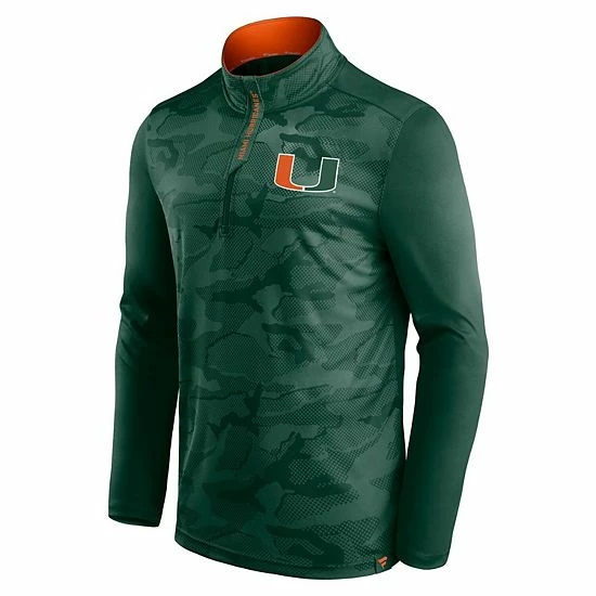 Men's Fanatics Branded Green Miami Hurricanes Depth Chart Camo Jacquard Quarter-Zip Jacket 4 Men's Fanatics Branded Green Miami Hurricanes Depth Chart Camo Jacquard Quarter-Zip Jacket - Image 2