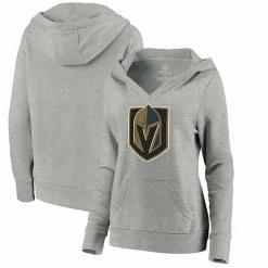 Women's Fanatics Branded Gray Vegas Golden Knights Primary Logo V-Neck Pullover Hoodie -Metaverse shop unnamed file 8432