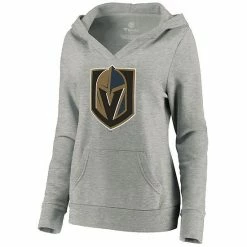 Women's Fanatics Branded Gray Vegas Golden Knights Primary Logo V-Neck Pullover Hoodie -Metaverse shop unnamed file 8433