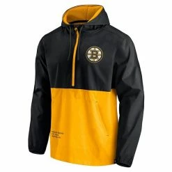 Men's Fanatics Branded Black/Gold Boston Bruins Thrill Seeker Anorak Half-Zip Jacket -Metaverse shop unnamed file 8602
