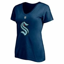 Women's Fanatics Branded Philipp Grubauer Deep Sea Blue Seattle Kraken Authentic Stack Name & Number V-Neck T-Shirt -Metaverse shop unnamed file 8605
